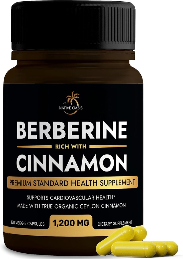 Berberine dodatek s Ceylon Skořice 124; Berberine HCL 1,200mg Plus Ceylon Skořice ze Srí Lanky pro zdraví srdce, hubnutí & Imunitation Support OF 124; Non- GMO, Lab Tested, Zero Fillers OF 124; 120ct.