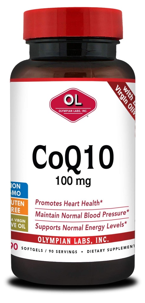 Olympian Labs Coenzym Q10 100mg Softgels formulováno s extra panenský olivový olej, Heart Health Support, Cell Protection from Free Radicals