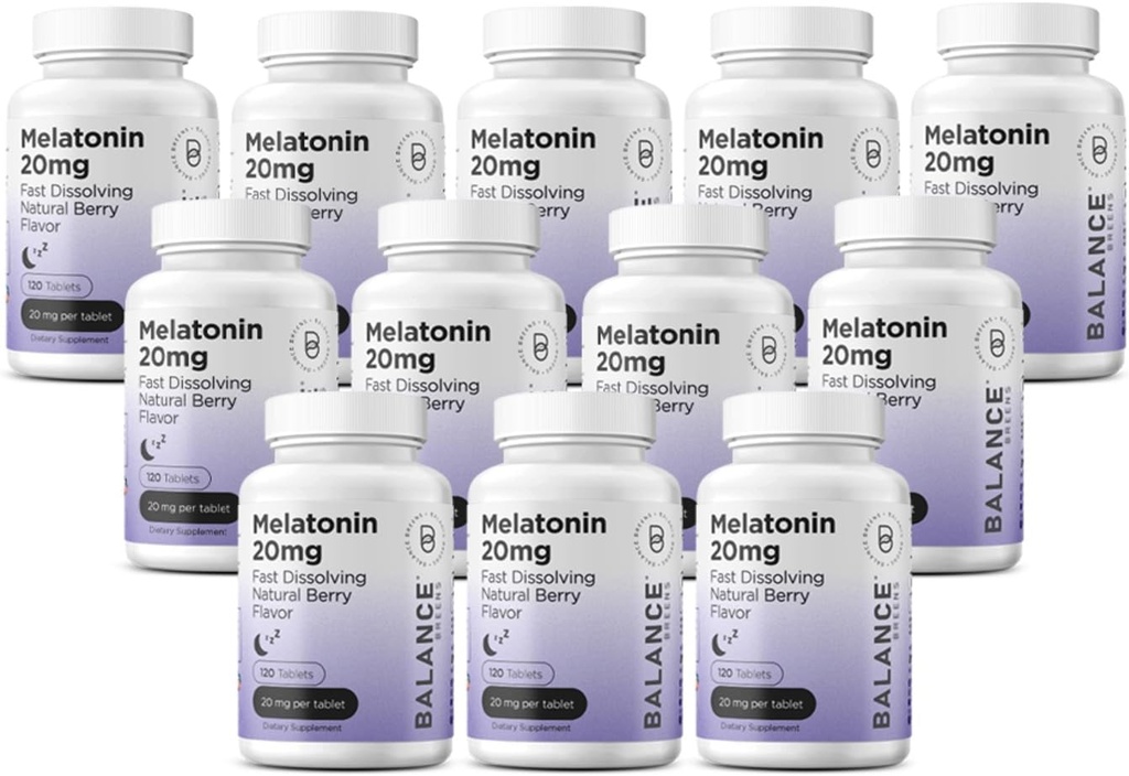 Balancebreens Melatonin 20mg Fast Disolt Tablety - Vysoká potence, Rychle působící, Přírodní spánková podpora - Spánkové pomůcky pro dospělé - Non- Groggy, Drog- Free Formule - 120 Spící pilulky
