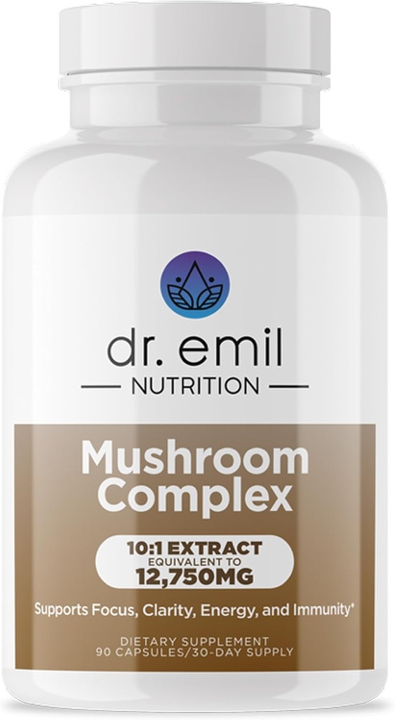 DR. EMIL NUTRITION 10 Houbový dodatek pro duševní jasnost, Focus & Immunication Support - Functional Houbový Nootropní dodatek s Lions Mane Extract, Cordyceps, Turkey Tail & Více