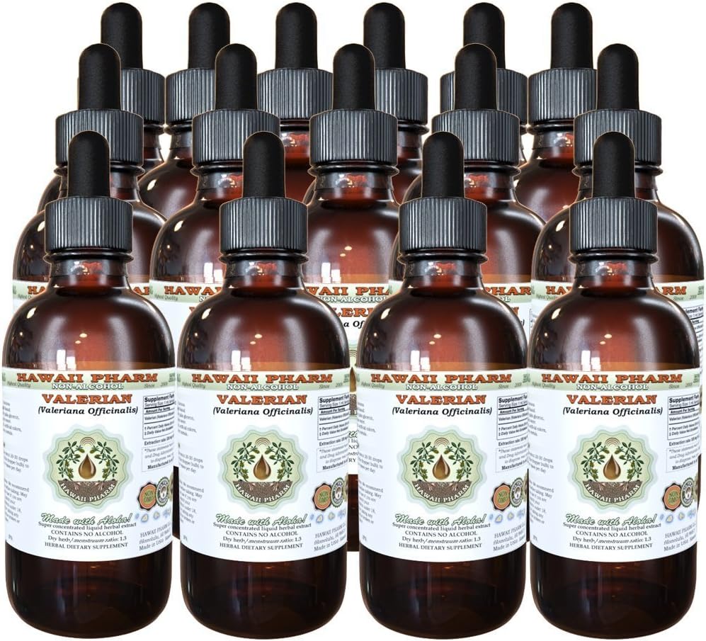 Valerian Alcohol- Free Liquid Extract, Organic Valerian (Valeriana Officinalis) Sušený Root Glycerite přírodní bylinný dodatek, Hawaii Pharm, USA 15x4 fl.oz