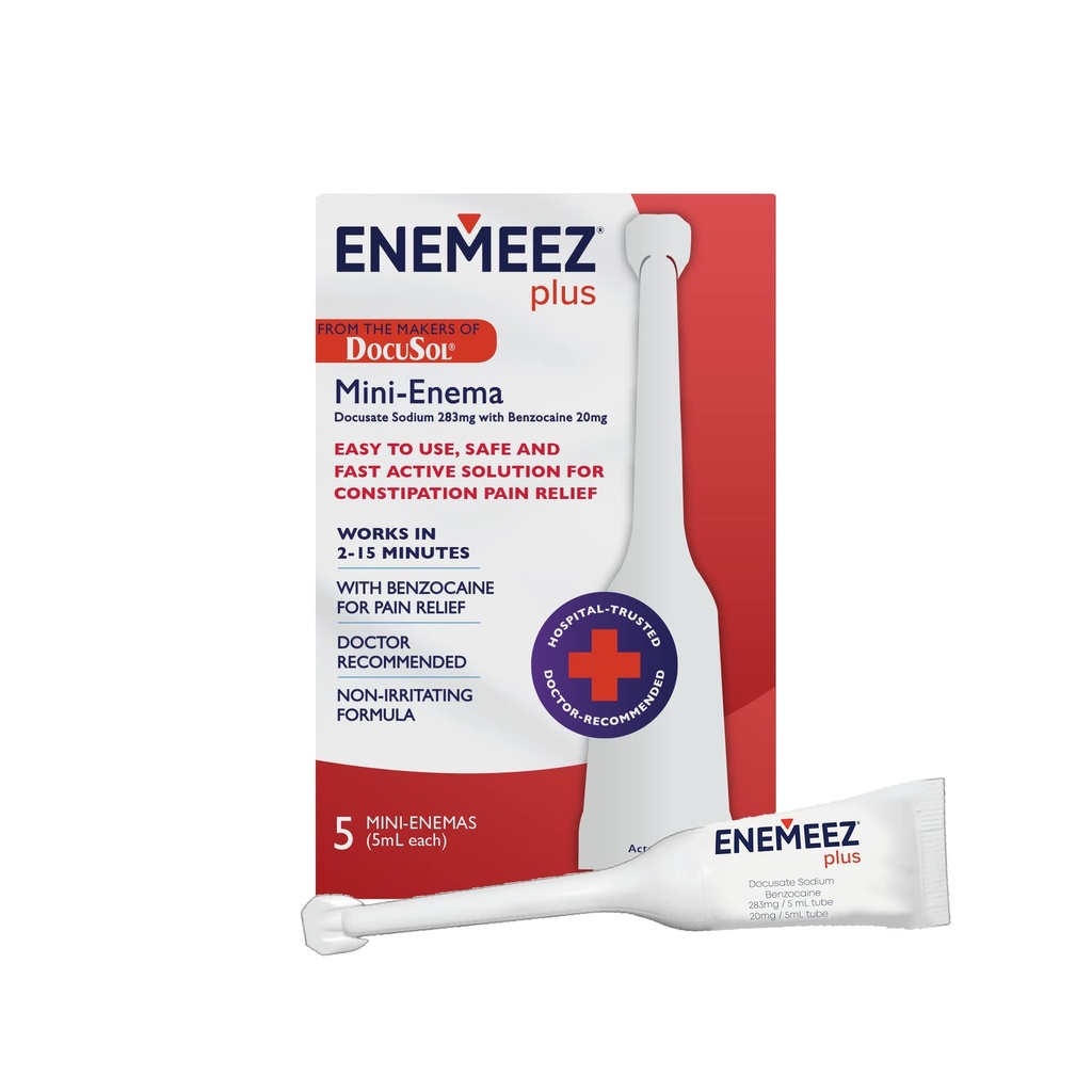 Enemeez Docusol Plus Docusate Sodná klystýra - čirý 5 ml, 5 Počet, Fast- jednající pro zácpu