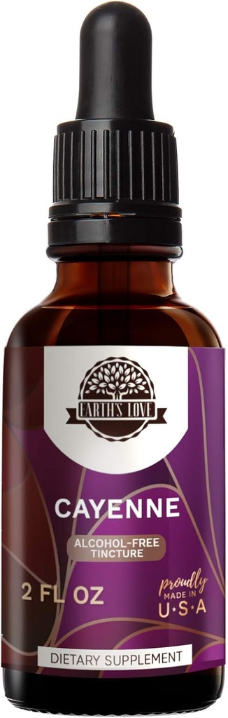 Zemní láska - Cayenne Alcohol- Free Bylinný extrakt tinktura, Super- Koncentrované Cayenne (Capsicum annuum) Sušený pepř (2 Fl Oz)
