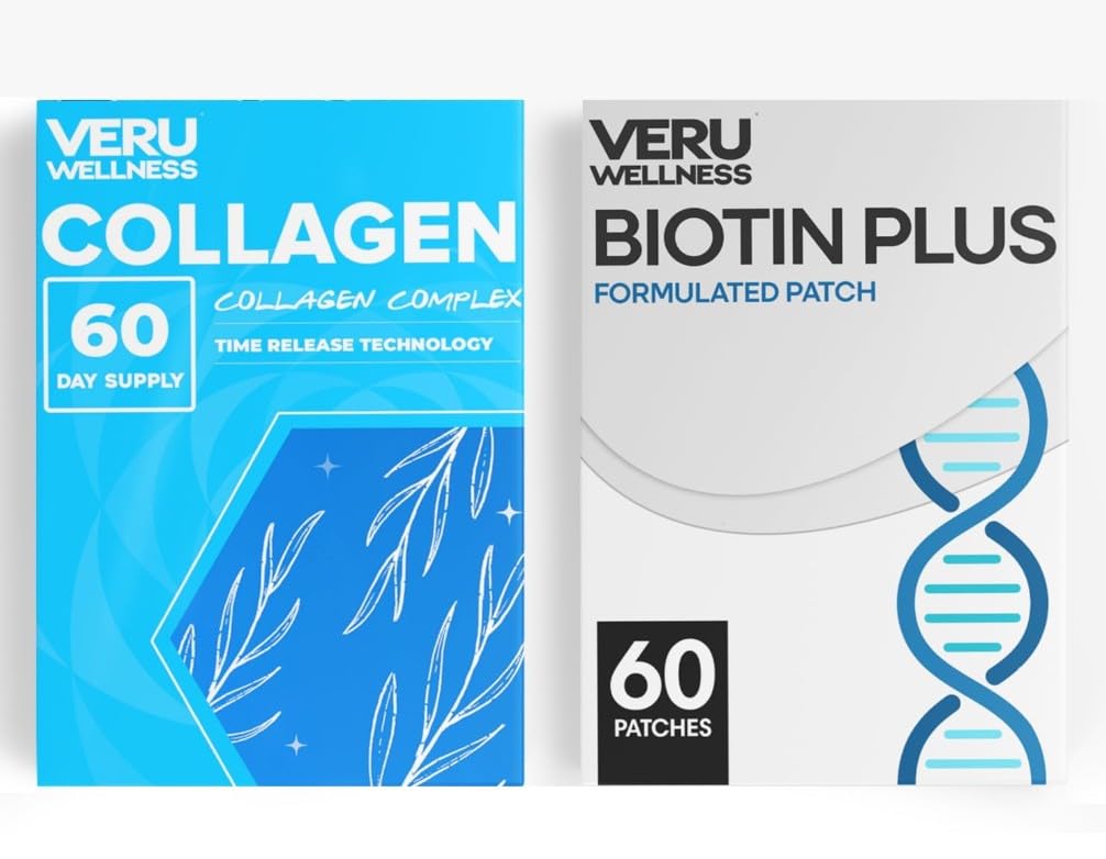 Veru Wellness Hair Skin Nail Duo Lifestyle Patches - Biotin Collagen - Vlastní adhesive Time Release Topical Patch, 8-10 hodin (60 denní dodávka)
