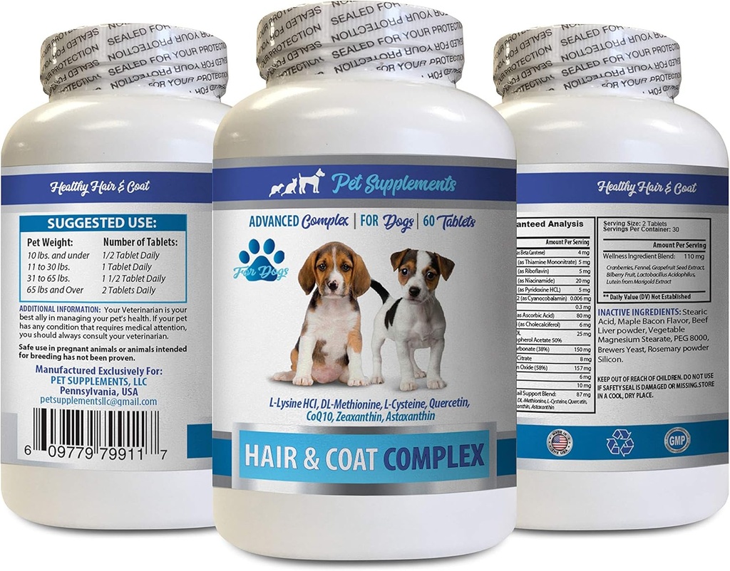 Dog kůže a kabát doplňky - Psi Vlasy a kabáty Komplex - Pokročilá kůže Relief - Dobré pro nehty - Dog Vitamin e - 1 lahvička (60 tablet)