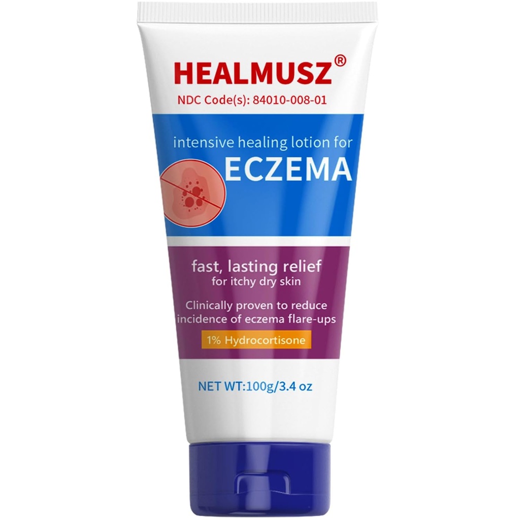 HEALMUSZ Eczema Cream, Maximální síla 1% Hydrokortizon Relief Anti- Itch Cream Intensive Hojení Lotion pro Eczema- Prone & Suchá kůže, Úleva pro svědění, červenost, Flaking a podrážděné