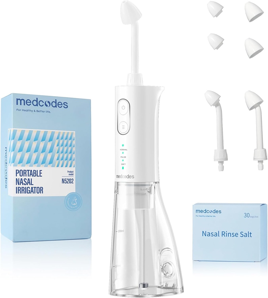 Neti Pot Sinus Rinsing, bezkordový Nasal zavlažovací systém Nasal Rinse Lahve Cleaner Machine, Elektrický Sinus Rinse System Kit pro Sinus Relief & Nasal Care 30 Salt Pods (Velké)