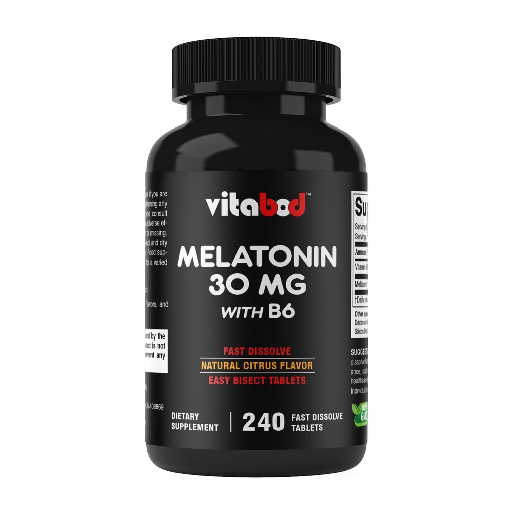 Melatonin 30 mg s vitaminem B6 - 240 Rychlé rozpuštění tablety high- potency Sleep Support - Drug- Free, Natural Citrus Flavor - Vegetarian, Non- GMO, gluten- Free
