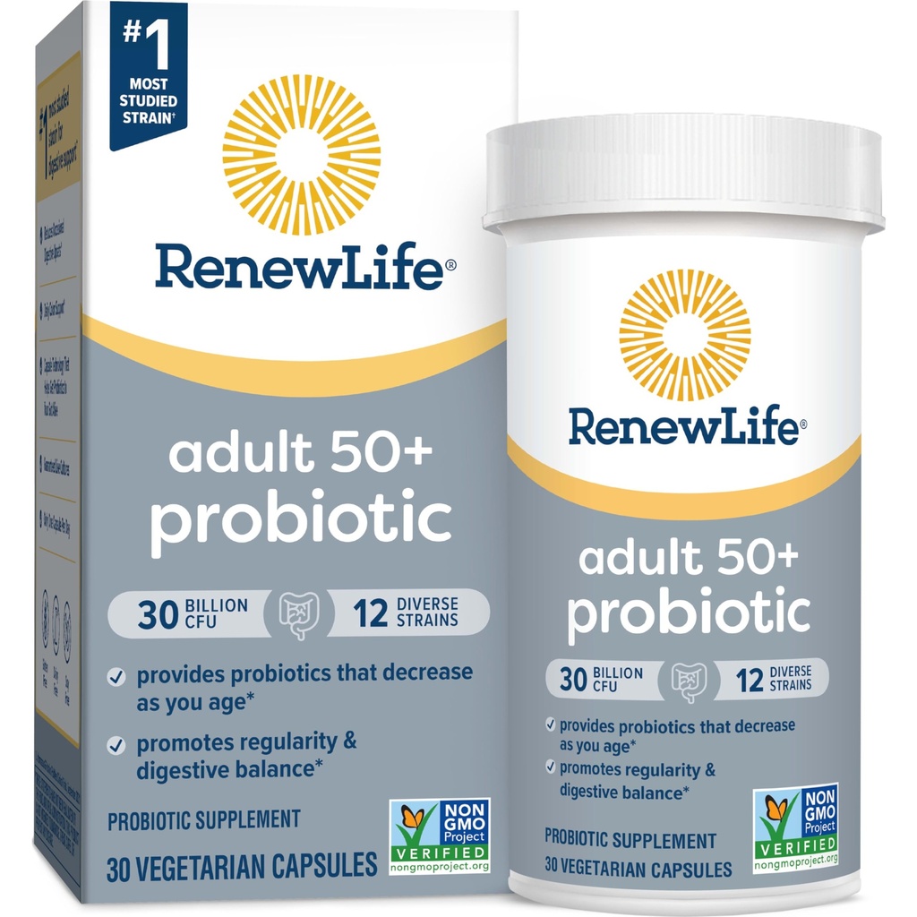 Reew Life Probiotic Adult 50 Plus Probiotické kapsle, Denní dodatek podporuje močení, trávicí a imunitní zdraví, L. Rhamnosus GG, Mléčné mléko, Soy a gluten- free, 30 Milionů CFU, 30 Počet
