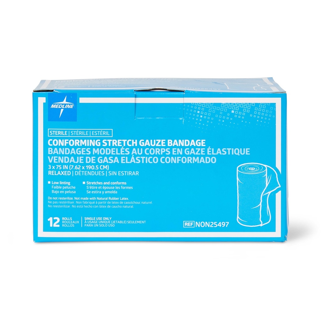 Medline Sterile Conforming Gauze Obvazy, 3 "x 75", Ideální pro Wound Care, balení 96