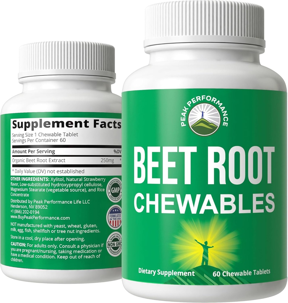 Beet Chews - Great Toasting Beets Chewables Without Add Sugar - Better than Gummies. Obsahuje Organic Beet Root Extract. Vegan, Zero gluten Beetroot Celkem dodatek pro srdce, oběhové, BP