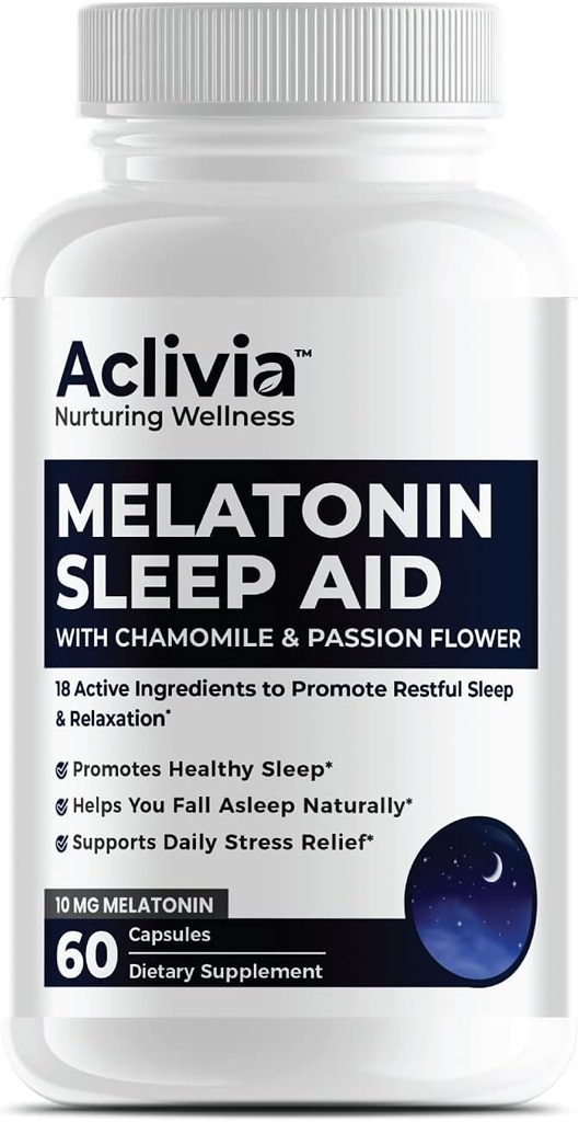 Super síla melatonin 10 MG Kapsle, Heřmánek, Passionflower & Lemon Balzám, Spánková pomoc, která vám pomůže usnout přirozeně & Wake Up Refreshed, Non- Habit Forming, 60 Kapsle