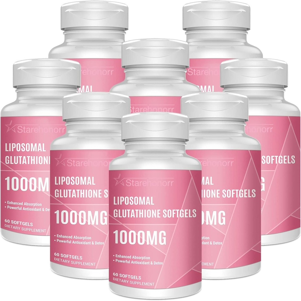 Lipozomální Glutathione Softgels 1500MG, snížený Glutathione dodatek s vitamínem C, lepší absorpce, Non- GMO Výkonný antioxidant pro zdravé stárnutí, detox, imunitní zdraví, 480 Softgels
