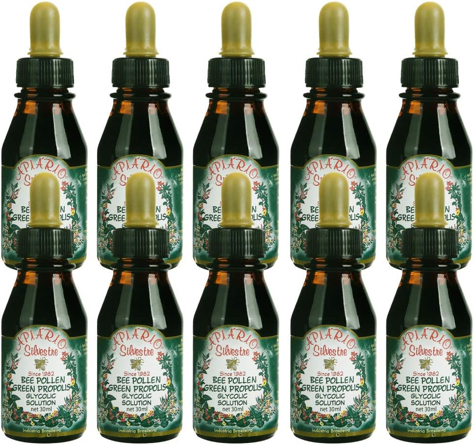Oficiální distributor - 10 lahví Apiario Silvestre Bee Pollen & Brazil Green Bee Propolis Liquid - Glykolické extract- Non Alkoholic, Vosk Free, Cukr zdarma