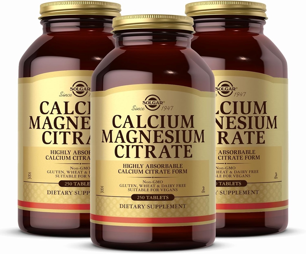 Solgar vápník Magnesium Citrát, 250 Tablety (Balení po 3) - Podporuje zdravé kosti a zuby - Muskuloskeletální a nervová podpora systému - Vysoce absorbovatelné - Non- GMO a Vegan - 150 Celkem