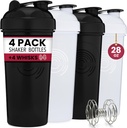 GOMOYO 4-Pack - 28 Ounce Protein Shaker Lahvička pro směsi, 4xWire Whisk, Leak Proof Bulk Doplněk Mixes a Pre- Workout Shaker Cups, Myčka nádobí Safe & BPA zdarma, Black & White