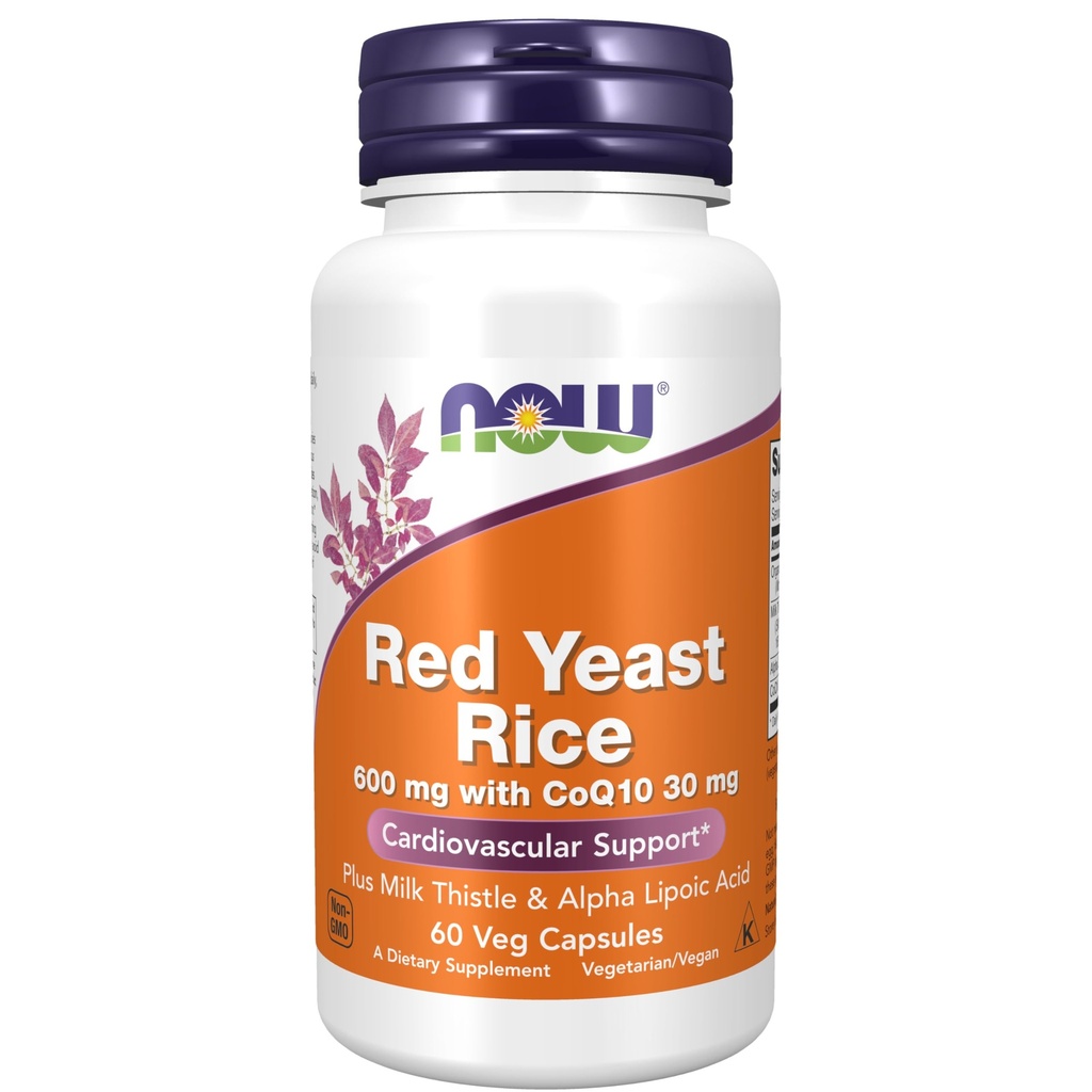 Nyní Potraviny doplňky, červená kvasnice rýže s CoQ10, plus mléko Thistle & Alpha Lipoic Acid, 60 Veg Kapsle