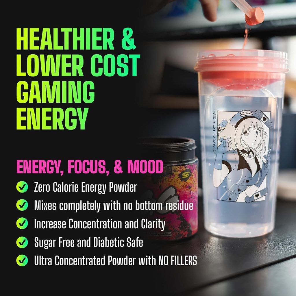 Gamer Supps, GG Energy Red Raspberry (100 Servings) - Keto Friendly Gaming Energy a Nootropní Směs, Cukr zdarma + Organic Caffeine + Vitamíny, Powder Drink