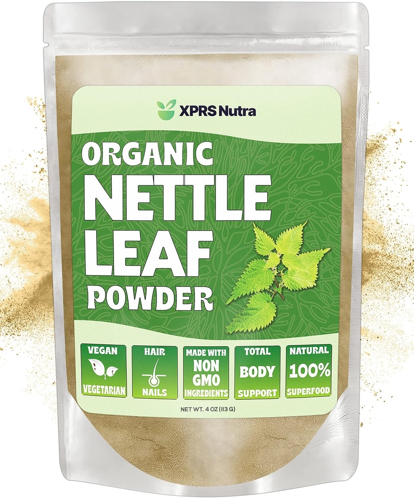 XPRS Nutra Organic Nettle Leaf Powder - Premium USDA Organic Strečing Nettle Powder for Hair and Nails - Vegan Friendly Energy Boosting Stinging Nettle Leaf (4 oz)