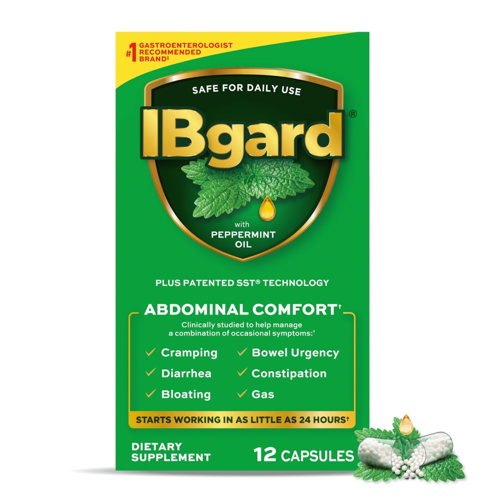 IBgard Gut Zdravotní dodatek, Peppermint Oil Kapsle pro Abdominal Comfort, 12 Kapsle