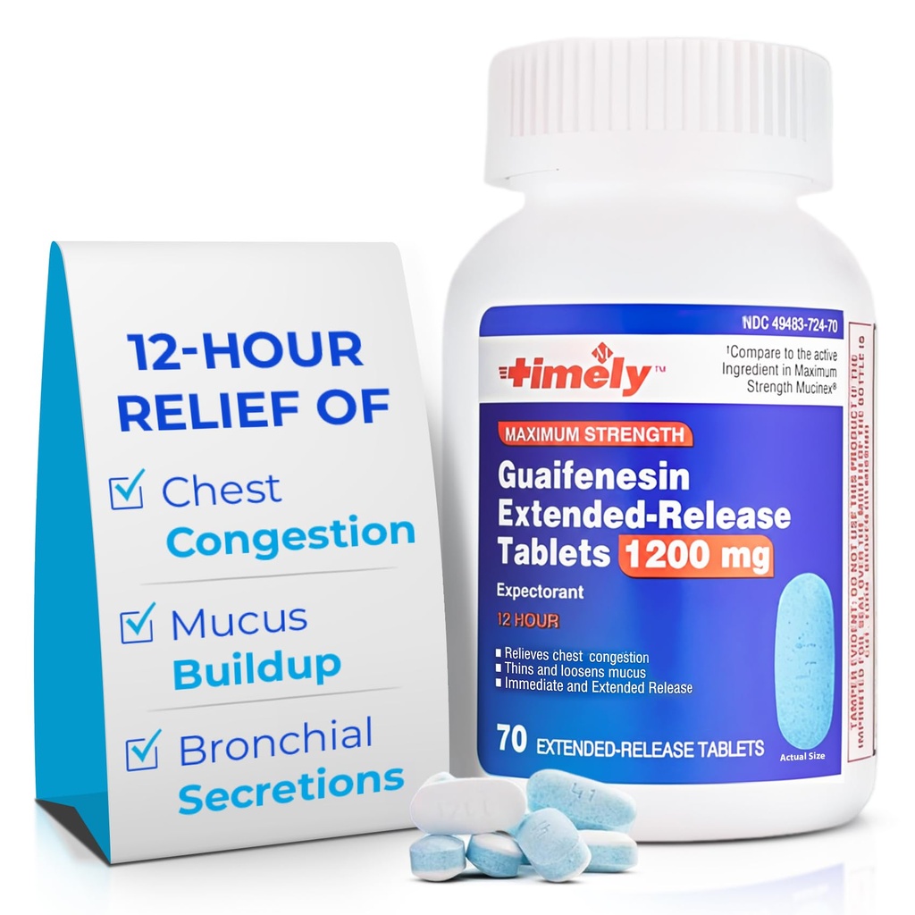 TIME- CAP Labs, INC. Časově guaifesin 1200 mg tablety s prodlouženým uvolňováním - Expectorant Mucus Relief & Chest Congestion Relief pro dospělé - Trvání do 12 hodin - 70 Počet