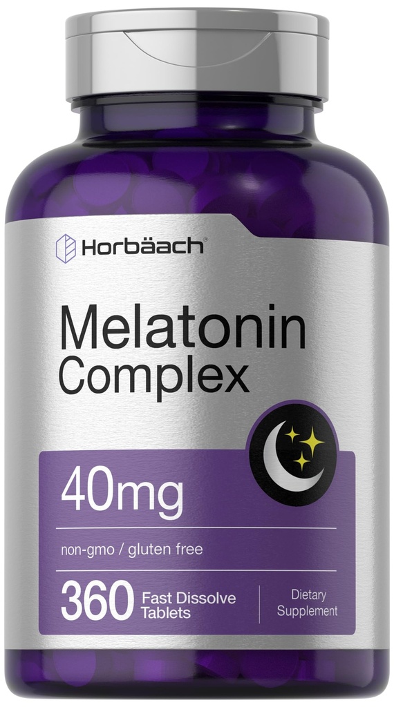 Horbäach Melatonin 40 mg Komplexní 124; 360 Rychlé rozpuštění tablety 124; Dospělý Extra doplněk síly 124; s heřmánek a Ashwagandha 124; Vegetariánské, Non- GMO, gluten zdarma