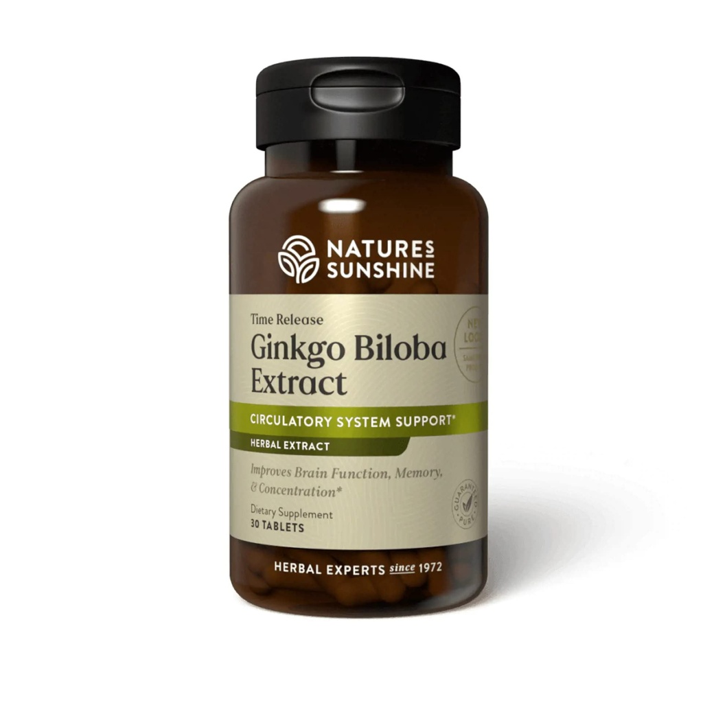 Nature 's Sunshine Time-Release Ginkgo Biloba, 30 Tablet CLAS124; Promotes Circulation to the Brain and Supports Memory and Concentration Functions