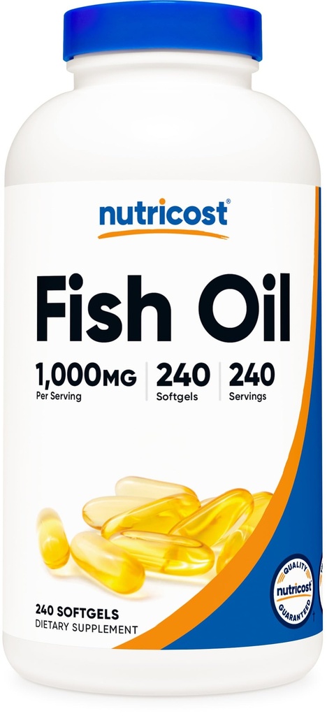 Nutricost Fish Oil Omega 3 Softgels with EPA & DHA (1000mg Fish Oil, 560mg Omega-3), 240 Softgels, Non- GMO, gluten Free.
