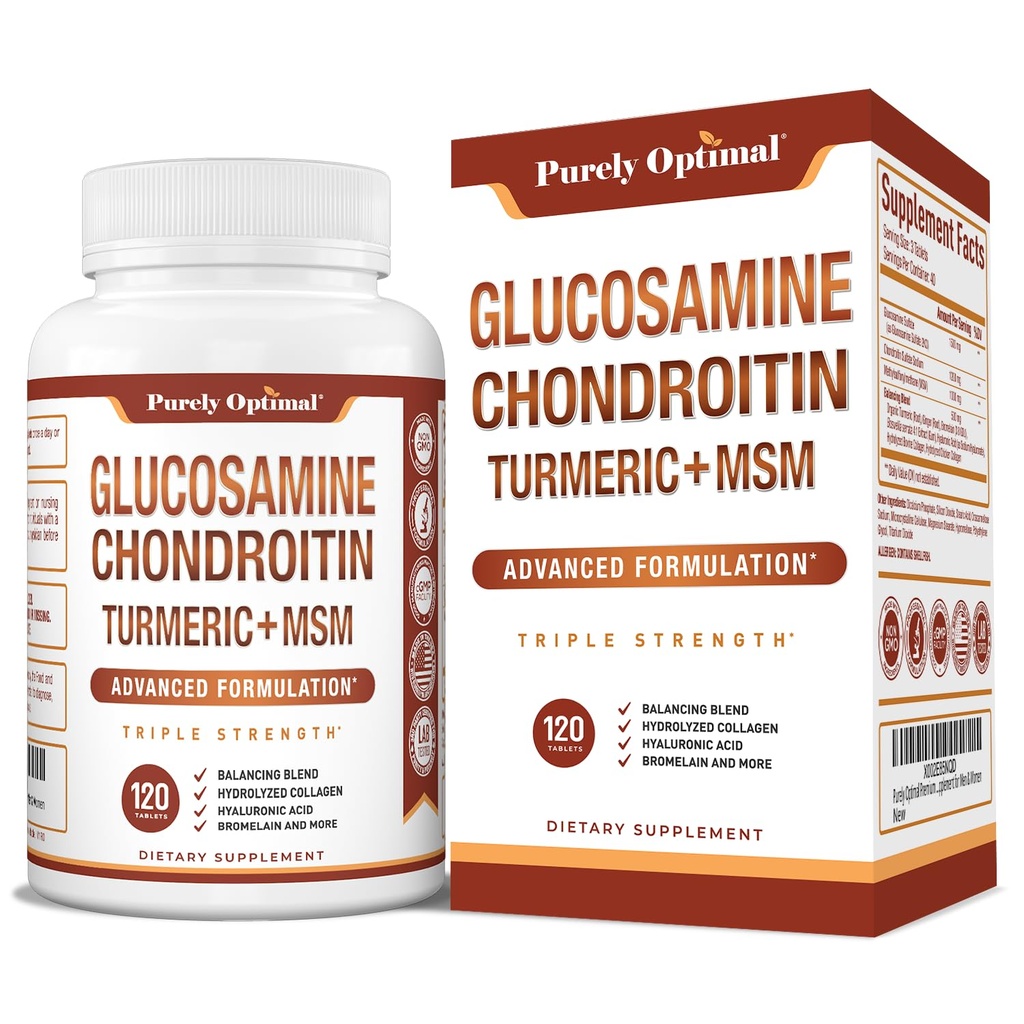 Čistě Optimální Glucosamine Chondroitin MSM dodatek w / Turmeric & Boswellia - Glucosamine Sulfath Společný dodatek pro muže a ženy - 120 Tablety