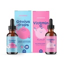 JoySpring Genius Drops & Vitamin C - Školní Backup Bundle 124; Děti Vitamíny přirozeně sourced, Non- GMO, Non- Alkoholické tekuté formule, Imunity Podpora zdraví 124; Vegan & Vegetarian dodatek Drops