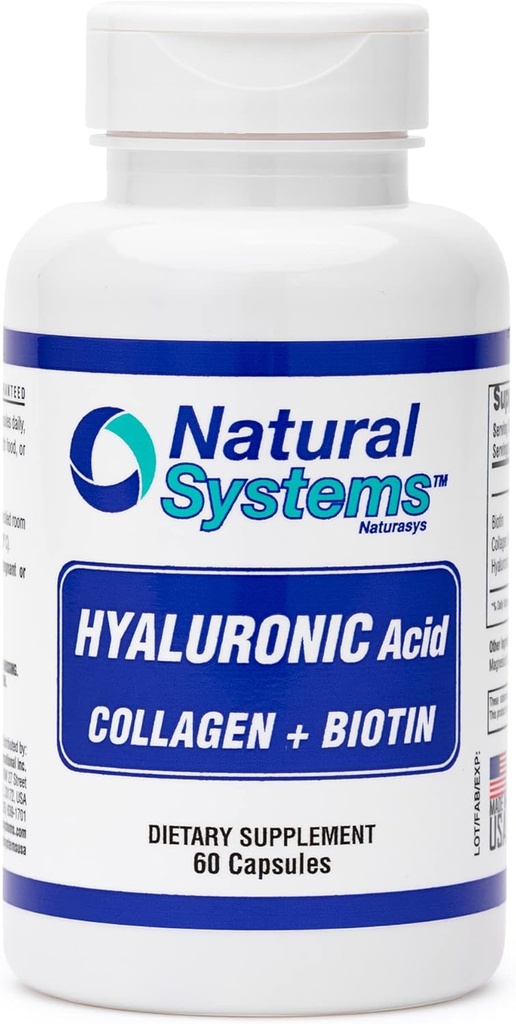 Hyaluronic Acid Plus Collagen a Biotin 60 Kapsle by Natural Systems - Acido Hialuronico Kapsle pro vylepšení absorpce - Hydraulic Hyaluronic Acid Supplement for Skin - Silná kůže, vlasy, nehty
