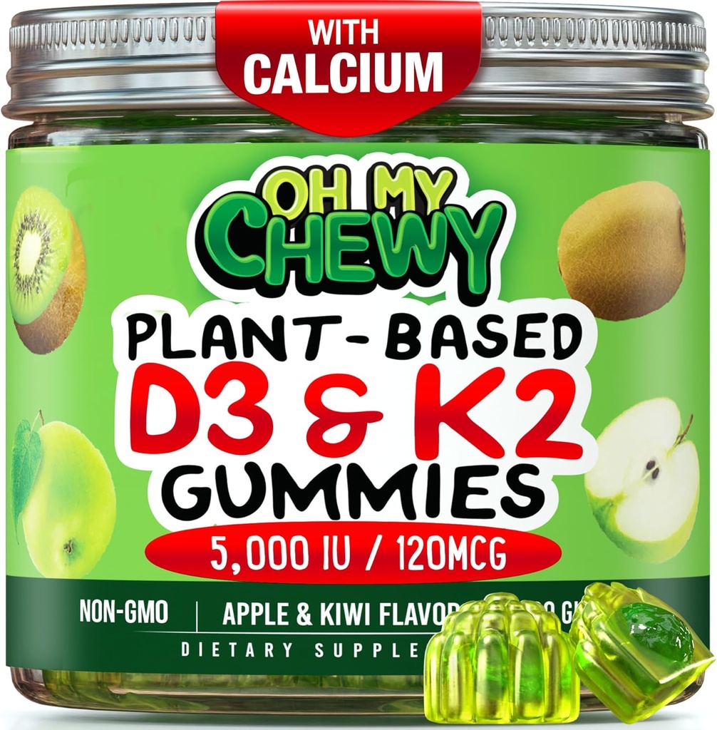 Center- plněný vitamin D3 K2 Gumies - Děti, dospívající a dospělí - dodatek pro zdravé zuby, kosti, energii a imunitu - 5000 IU D3, 120 mcg K2 (MK-7), 120 mg vápníku - Vegan & Non- GMO - 60 Počet