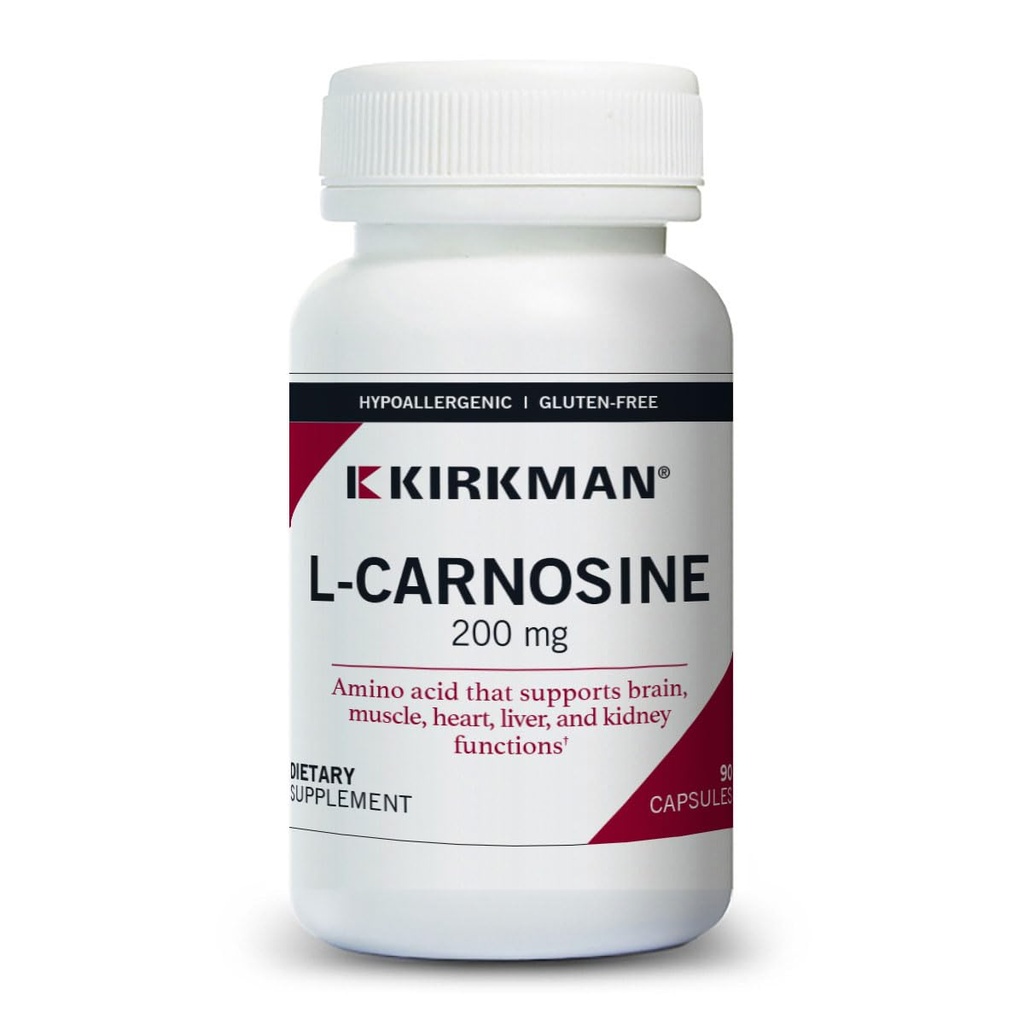 Kirkman - L- Carnosinus 200 mg - Hypoalergenní - 90 Vegetariánských kapslí - Aminová kyselina - Gluten Free - Casein Free