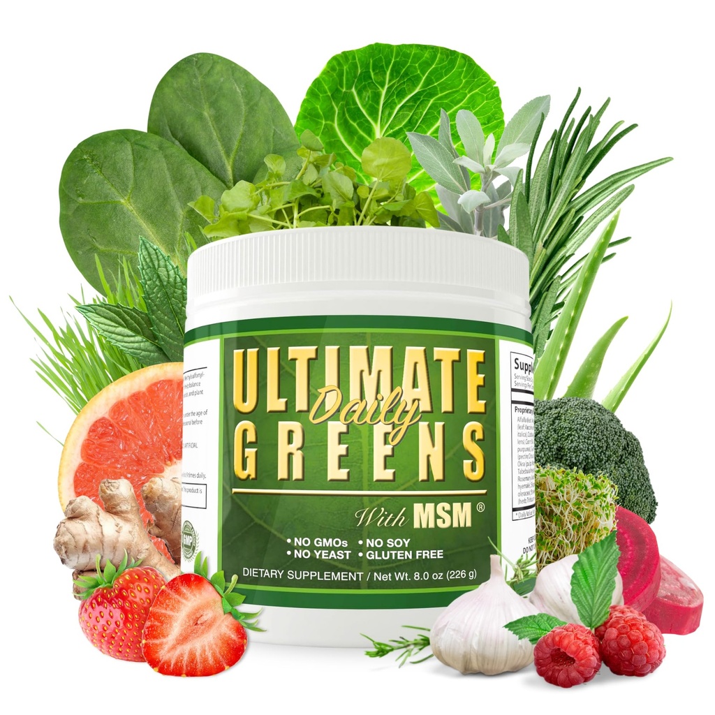 Denní zdraví, Konečná zelená s MSM Powder, Vegan Friendly přírodní složky gluten Soy Free NO GMO Superfood Zeleninové nutriční nápoj Alkalizace energie 8oz 1 balení (1 měsíc dodávky)