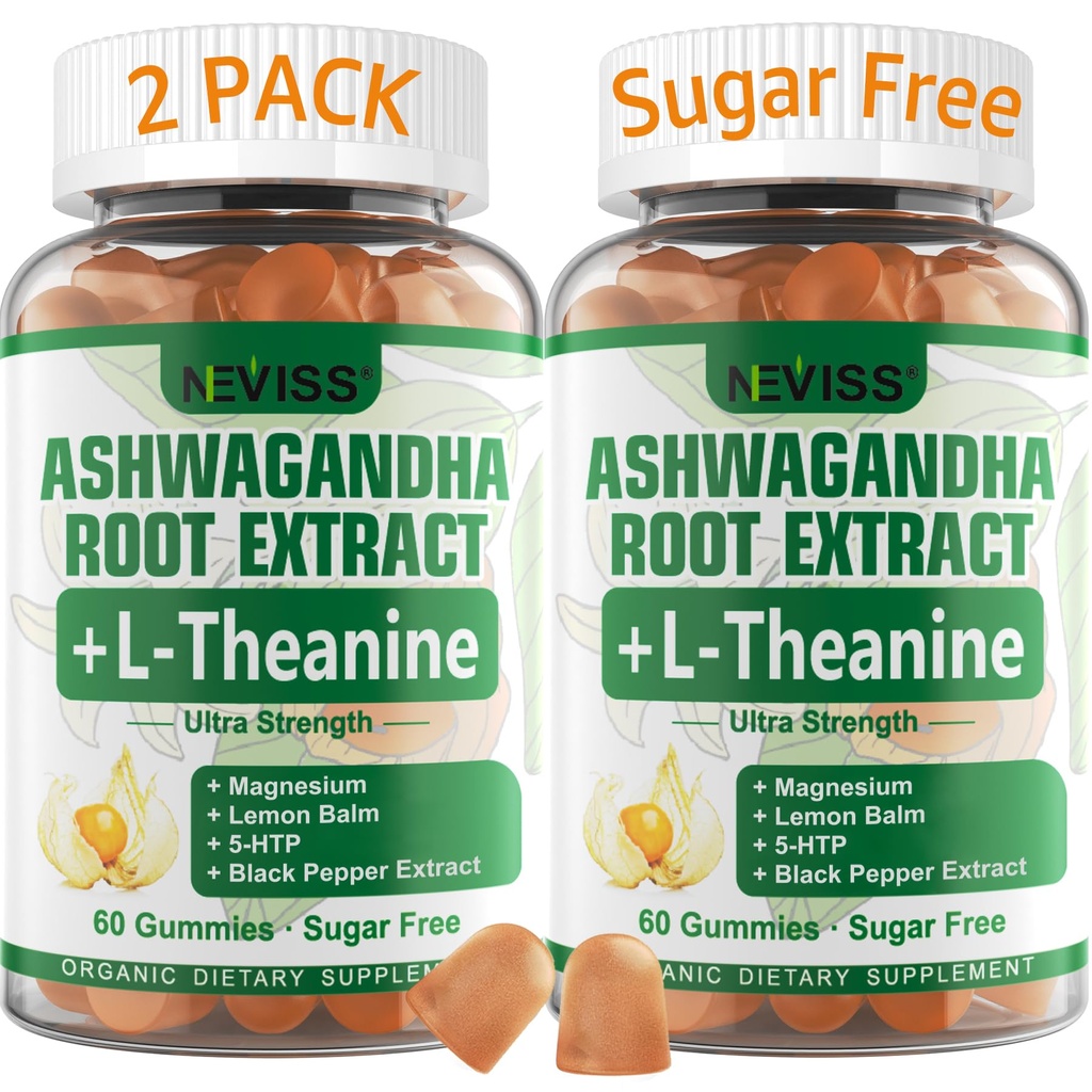 NEVISS Ashwagandha Gummies 2000mg, Feel Refreshed, Plus Proprietární směs s L-Theanine, 5-HTP, Lemon Balm, Magnesium pro klid, Zzzs & Relaxation Support, 120 Počet