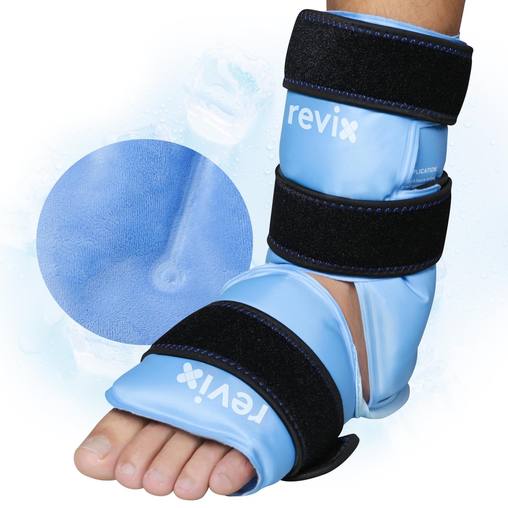 REVIX Ankle Ice Pack Wrap for Foot Pain Relief and Feet Injuries, Reuse Gel Ice Cold Packs for Achilles Tendonitis, Plantar Fasciitis, Spreined Ankles and Heels