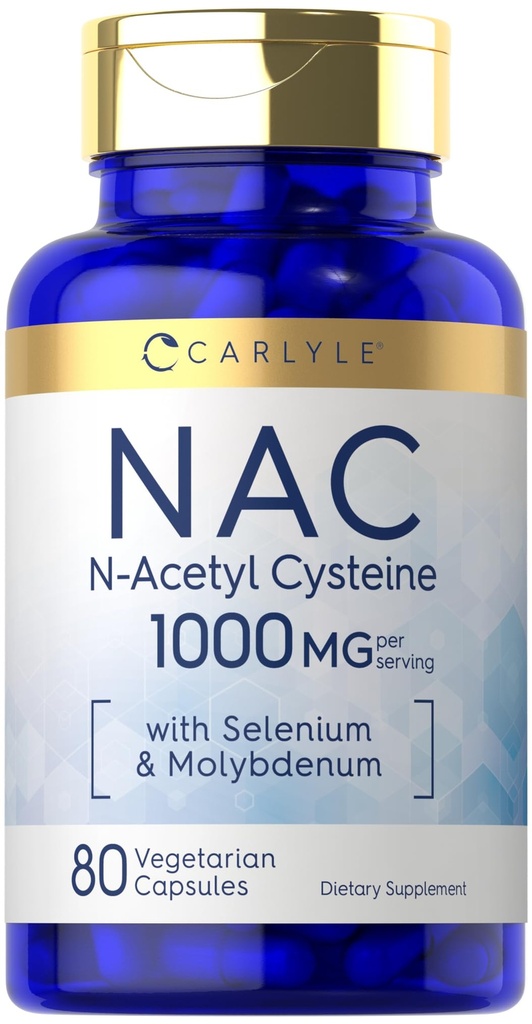 Carlyle NAC dodatek N- Acetyl Cysteine 1000mg CLAS124; 80 Kapsle CLAS124; se Selenium & Molybden CLAS124; Vegetarian, Non- GMO & Gluten zdarma