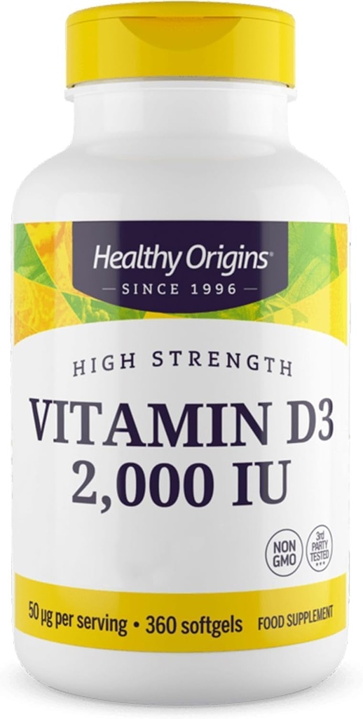 Zdravý původ Vitamin D3 1 000 IU (Non- GMO), 360 Softgels