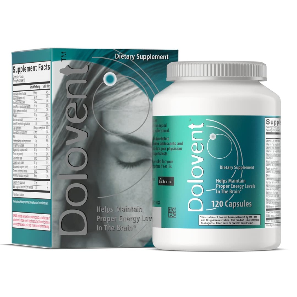 Dolovent - Natural Migréna Relief with Magnesium for Migraines, Vitamin B2 400mg, CoQ10 - Dietní dodatek pro zdraví mozku - 1 lahvička