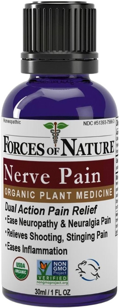 Síla přírody Nerve Pain Management, Organic Topical Relief for Neuropatie & Nerve Discomform, Homeopatická medicína podporuje úlevu od střelby pánve na záda, ruce, nohy & nohy, 1 fl oz