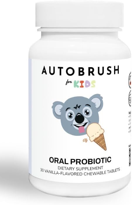 Autobrush Kids Oral- Care Slow Disold Probiotic Tablets CLAS124; Dentální doplňky CLAS124; Zdravější zuby a dásně CLAS124; Vyvážená ústa Biome CLAS124; 30 Počet (Vanilla) (1)