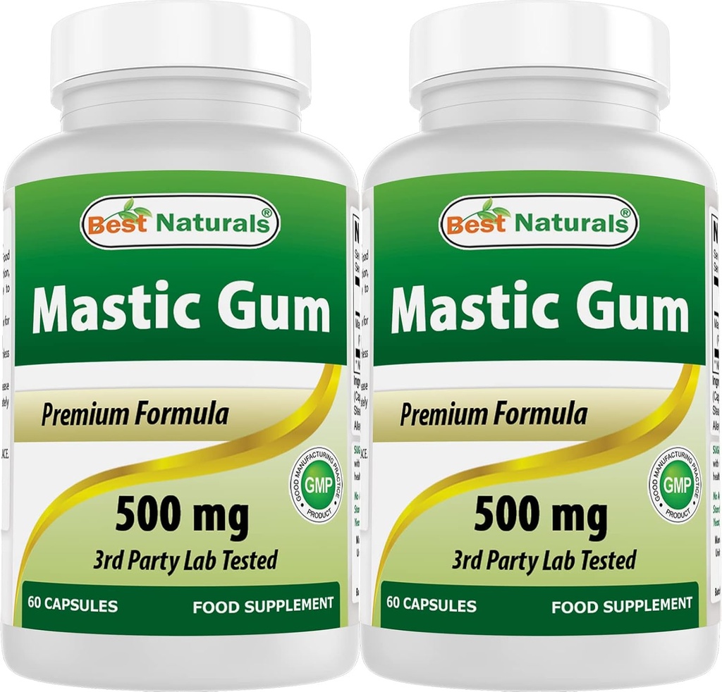 Nejlepší Naturals 2 Pack Mastic Gum Kapsle 500 mg - 60 Počet - (Non- GMO) (Gluten zdarma) - Promotes Zdravý žaludek & Duodenal Zdraví - (Celkem 120 Kapsle)