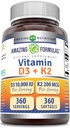 Úžasný vitamín D3 10000 IU s vitaminem K2 200 Mcg CLAS124; D3 + K2 Komplexní dodatek CLAS124; Non- GMO CLAS124; gluten- Free CLAS124; vyrobený v USA (1 balení, 360 počet)