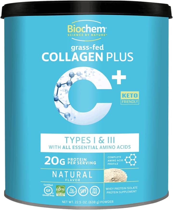 Biochem kolagen Plus protein - 1.4lb - Přírodní Flavor - 20g kolagenového proteinu prášek - Promotes vlasy, kůže, hřebík, kloubní a kostní zdraví - Amino acid - Keto- Friendly - měkká tkáňová podpora