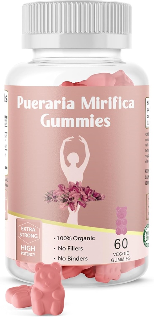 Pueraria Mitigaria Gummy Organic Supplement - čistý kořen 10: 1 Koncentrovaný extrakt 60 Veggie Gummies, Premium - pro transgender. Ženy, muži...