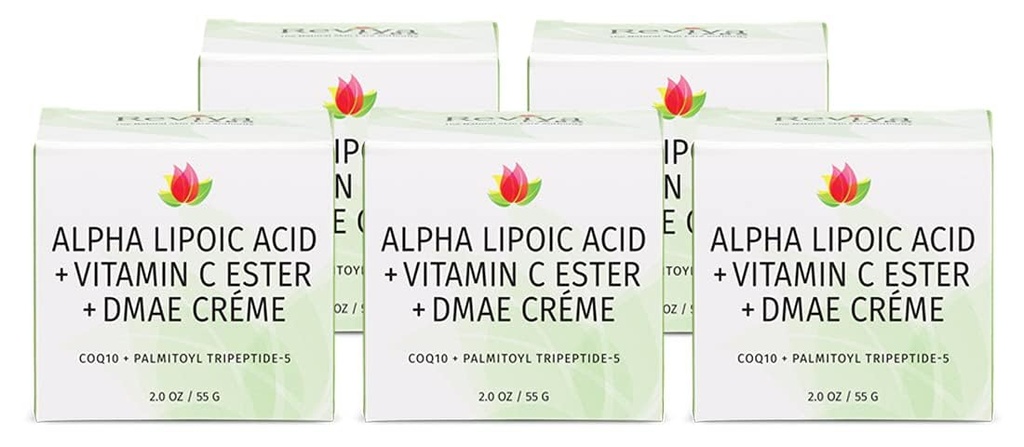 Reviva Labs DMAE Cream s Alpha Lipoic acid, Vitamin C Ester - DMAE Lift and Firm Cream for Neck and Face - Skin Firming and Moisturising Cream, 5- Pack (2 oz Each)