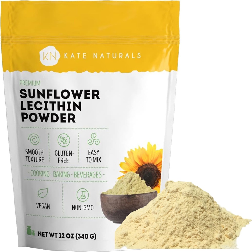 Kate Naturals Sunflower Lecithin Powder for Baking Bread, Gummies, Vaření. Lecithin dodatek pro ucpané mléčné kanálky. Náhrada za Soy Lecithin Powder (12oz, Non- GMO)