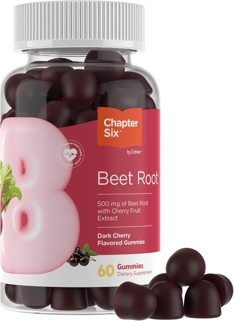 Zahler Beet Root Gummies with Cherry Fruit Extract - 500mg Beet Gummies for Dospělí - Dark Cherry Flavor - Podporuje tok oxidu dusnatého a krve - Vegetarian Kosher Non GMO Beetropot Gummies - 60 Počet