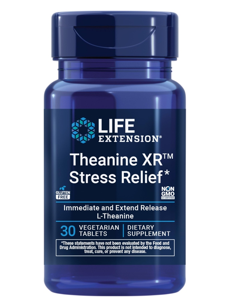Life Extension Theanine XR ™ Stress Relief - L- Theanine - Podporuje klidnou reakci na denní stres - Non- GMO, gluten- Free, Vegetariánské - 30 Tablety