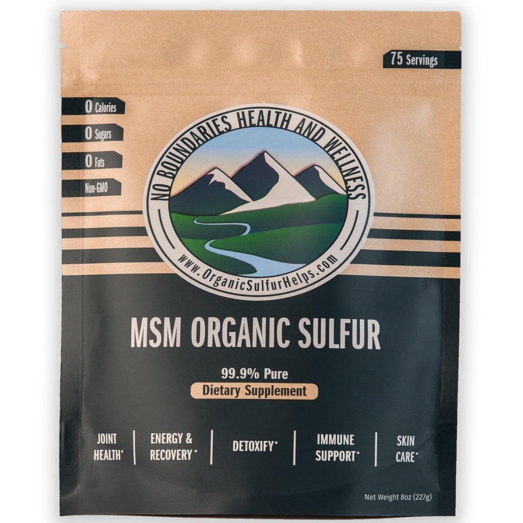 MSM Organic Sulfur Crystals by No Boundations Health and Wellness - All- Natural, Premium Health Supplement: 99,9% Čisté MSM - Výhody: společná bolest, alergie, kůže, vlasy a nehty zdraví - No Fillers
